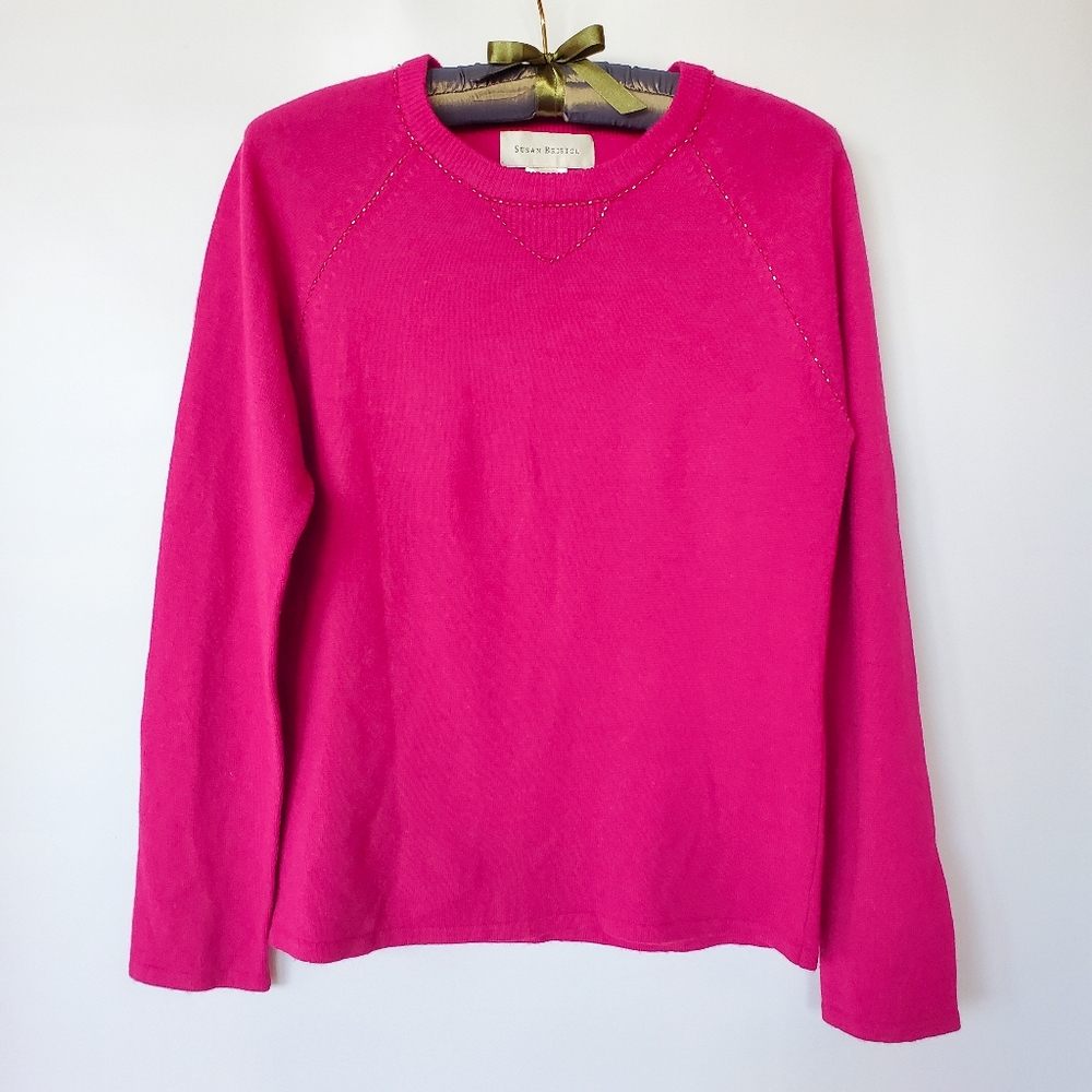 Susan Bristol Wool & Angora Fuschia Crew Neck Pullover Sweater (Size S)